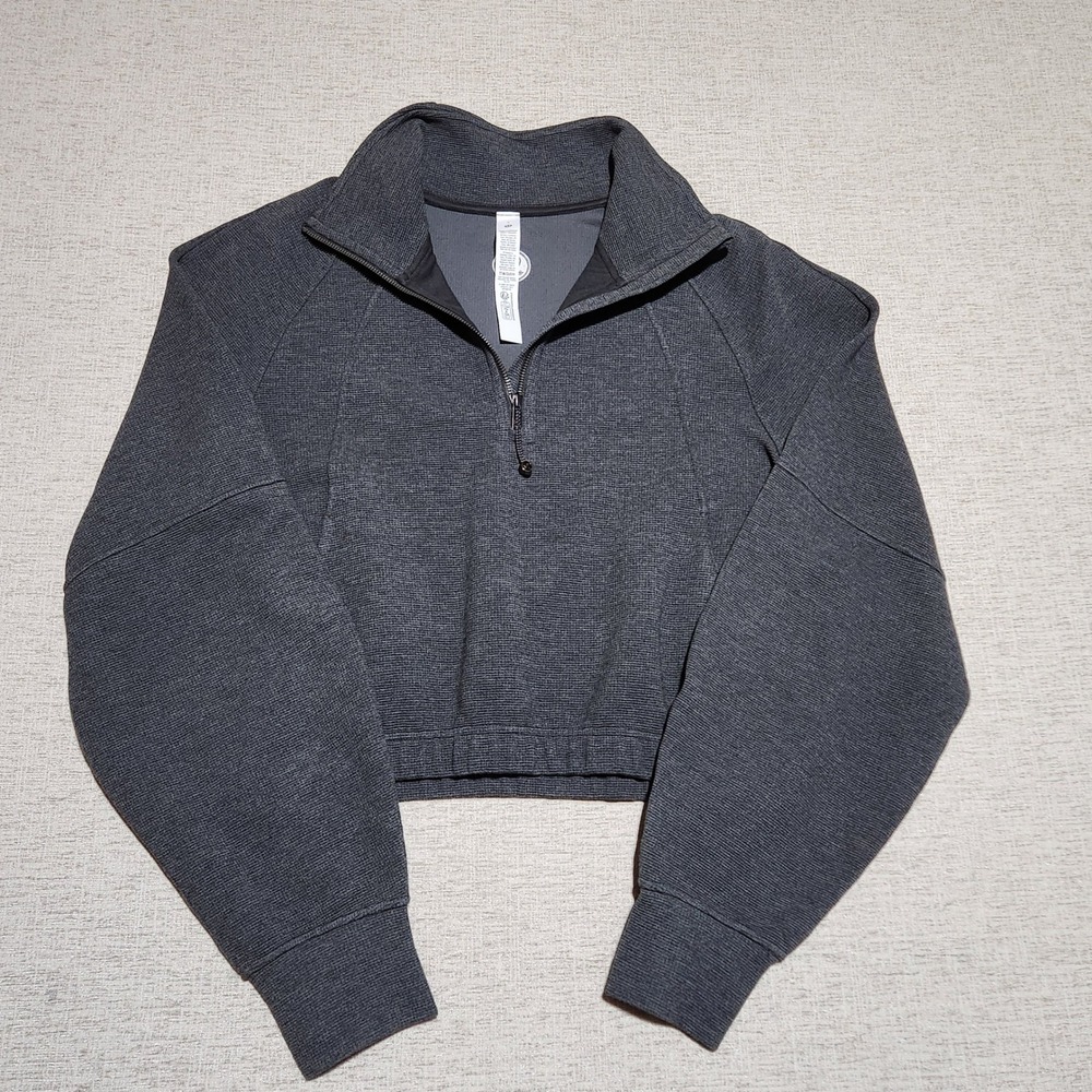 Lululemon Scuba Half-Zip Pullover Womens L Grey Waffle Knit Oversized Cropped